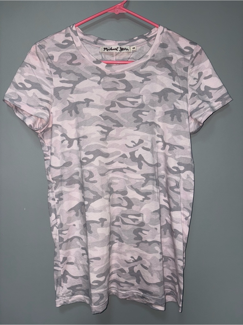 Michael Stars Pale Pink & Gray Camo Stretch Short Sleeve Tee Cotton Size OS